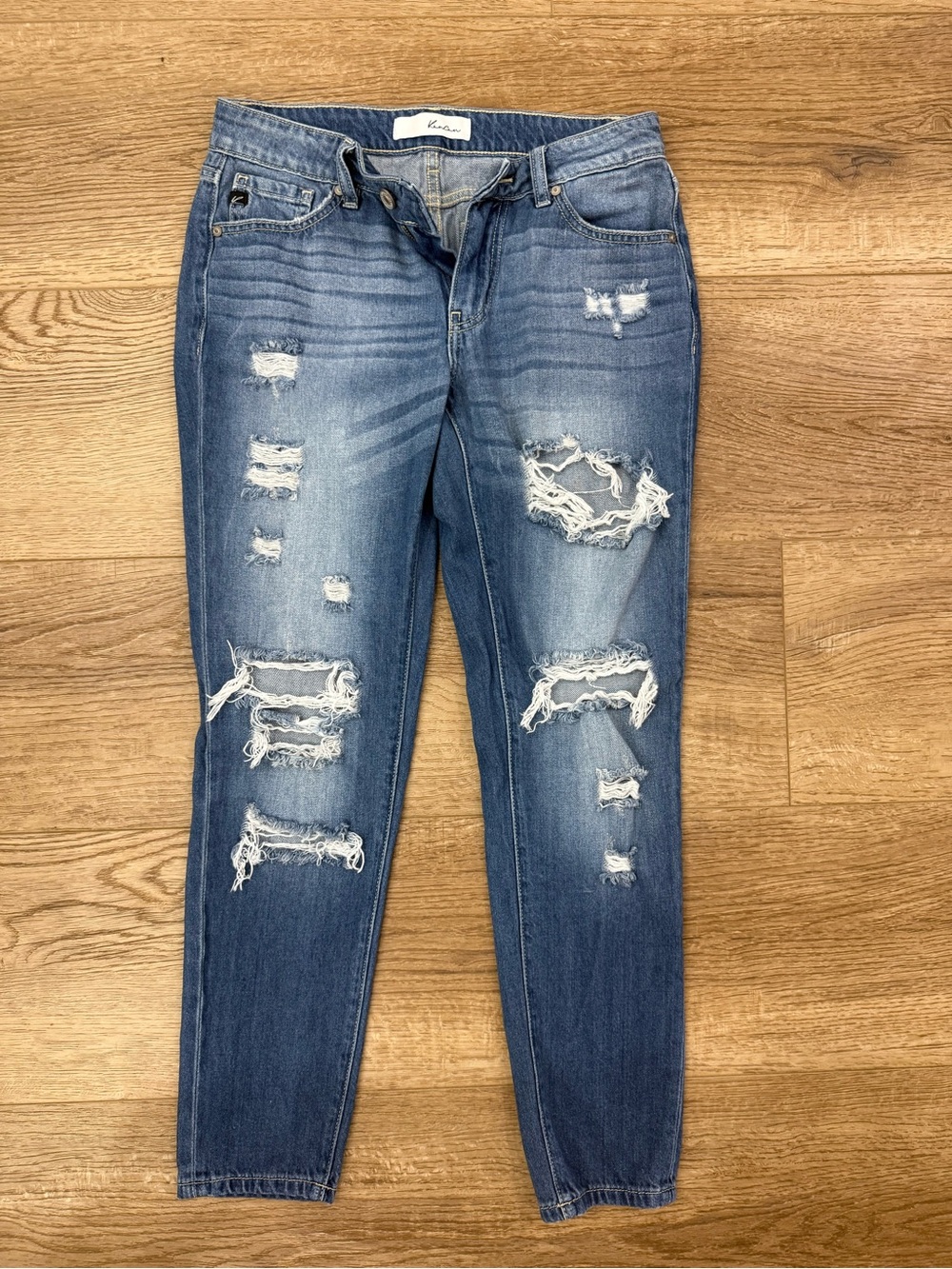 KanCan Distressed Medium Blue Boyfriend Jeans